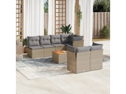 Vidaxl 8 Pcs Conjunto De Sofás P/ Jardim Com Almofadões Vime Pe Bege