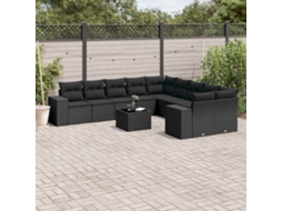 Vidaxl 11 Pcs Conjunto Sofás De Jardim C/ Almofadões Vime Pe Preto