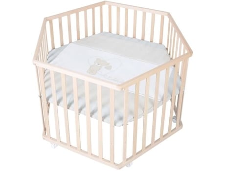 Parque Para Bebê Hexagonal Roba Liebhabear Ajustável Em Altura Fundo Removível 6 Rodas Com Freio Madeira Natural Padrão De Ursinho