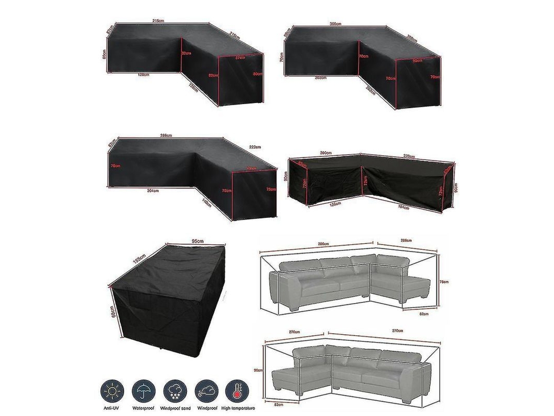 Capa de Móveis de Jardim Uv resistente para Sofás em Forma de V e L, Material Oxford 210d Preto