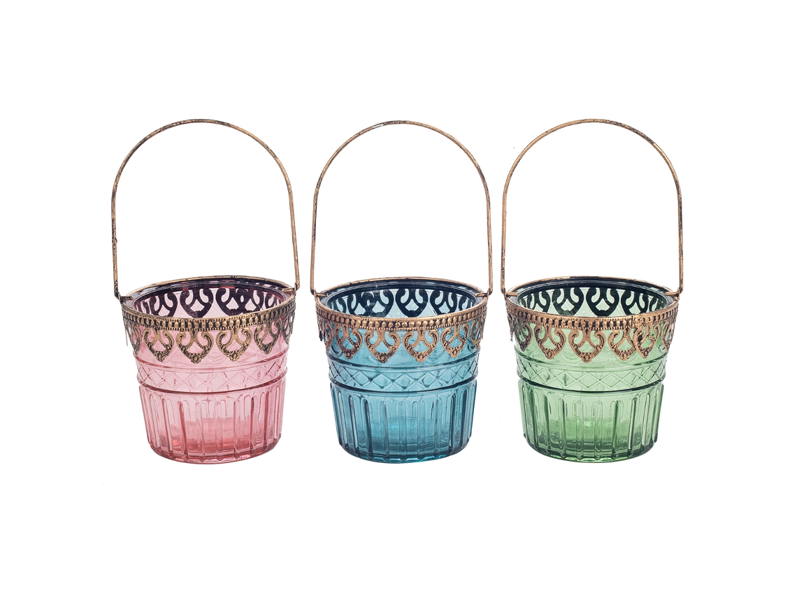 Castiçal com alça Pacote de 3 unidades Vasos de decoração e castiçais multicoloridos 11x12x12 cm BY SIGRIS