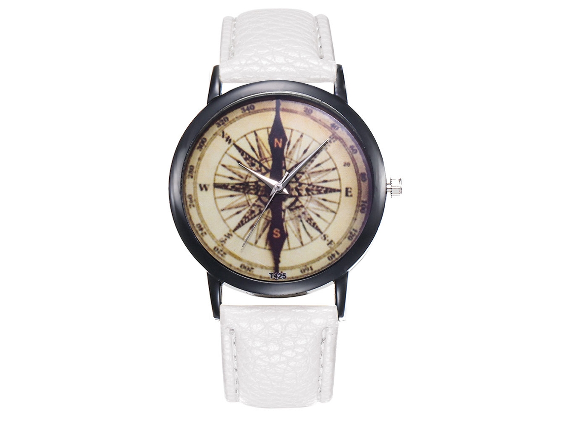 Relógio masculino de quartzo com pulseira de couro PU, mostrador redondo, pulseira moderna, Zhoulianfa T425 branco