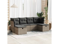 Vidaxl 6 Pcs Conjunto Sofás De Jardim Com Almofadões Vime Cinzento