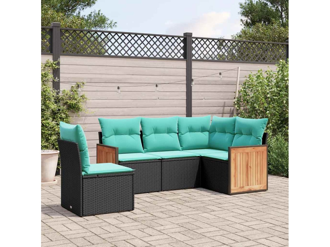 Vidaxl Conjunto De Sofá De Jardim De 5 Peças Com Almofadas Em Rattan Sintético Preto