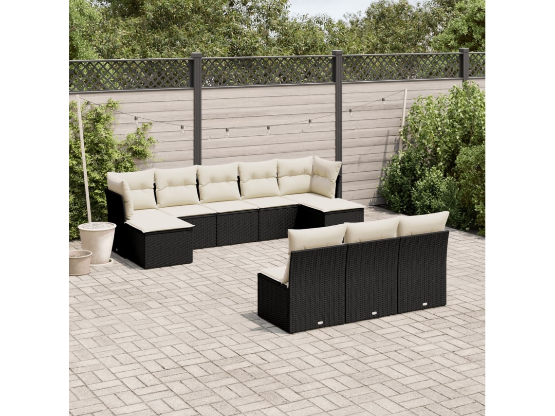 Vidaxl 10 Pcs Conjunto Sofás De Jardim C/ Almofadões Vime Pe Preto