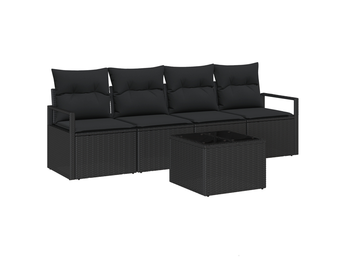 Conjunto 5 Conjunto De Sofá De Jardim Vidaxl Preto Vime Pe (55 X 55 X 37 Cm)