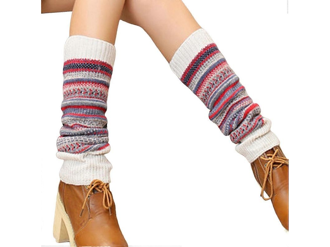 2026 calcetines Largos de Punto Étnico Con Estampado Rayado, Puños Ribeados, para Mujer, Otoño Invierno, 43cm