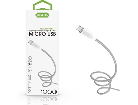Cabo ACCETEL (Micro-USB - 1 m - Branco)