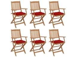 Vidaxl Cadeiras De Jardim Dobráveis C/ Almofadões 6 Pcs Acácia Maciça