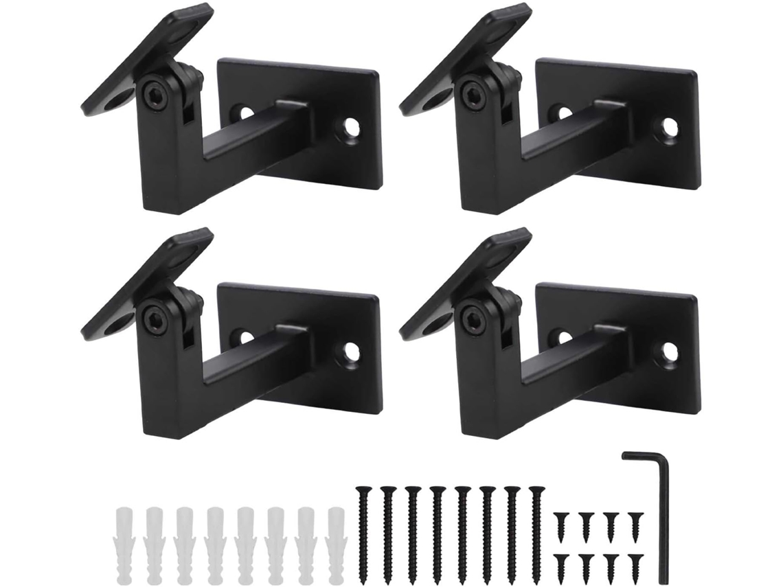 Conjunto De 4 Suportes Parede Ajustáveis Em Ferro, Suporte Flexível Para Corrimão Com Parafusos, Suporte Preto Para