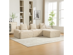 Sofá Modular Comprimido Em Chenille Com Espuma De Alta Densidade 30d, Confortável E Antiderrapante, Sala, Bege Claro