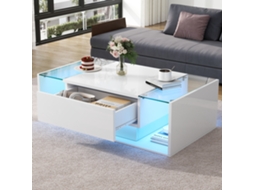 Mesa Centro 100x50x31cm 1 Gaveta Led Vidro Branca