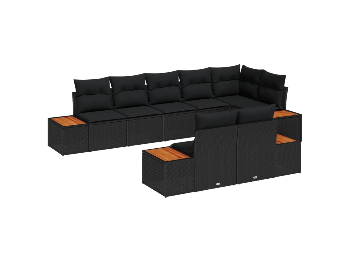 Vidaxl Conjunto de Sofá de Jardim 8 Pcs Preto Rattan Sintético