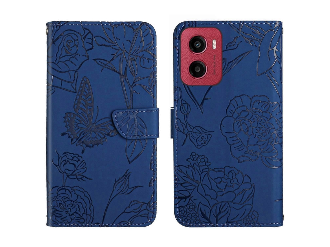 Capa De Celular Flip Em Couro Sintético Com Textura De Borboleta Para Motorola Moto G05 Ht03.