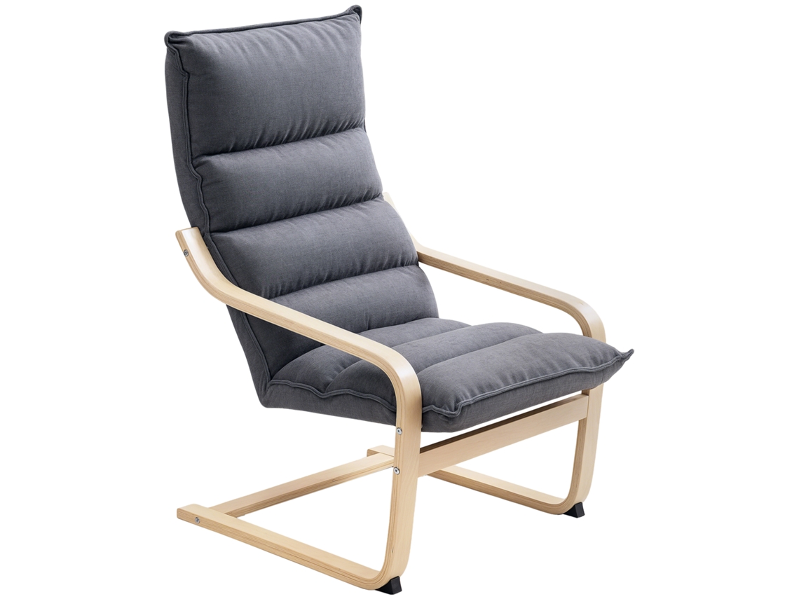 Poltrona De Sala De Estar Moderna Com Encosto Alto Apoio Para Os Braços E Pés De Madeira Estofada Em Veludo 67x83x105 Cm Cinzento