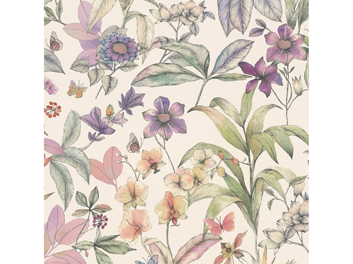 Papel de parede Profhome 791872-gu com flores, levemente texturizado, Fosco, 5,33 m²