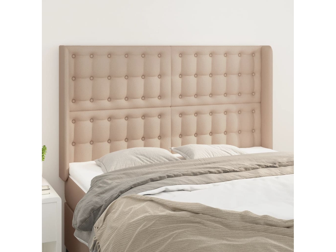 Cabeceira | Painel De Cama Cama C/ Abas Couro Artif. 147x16x118/128cm Cappuccino