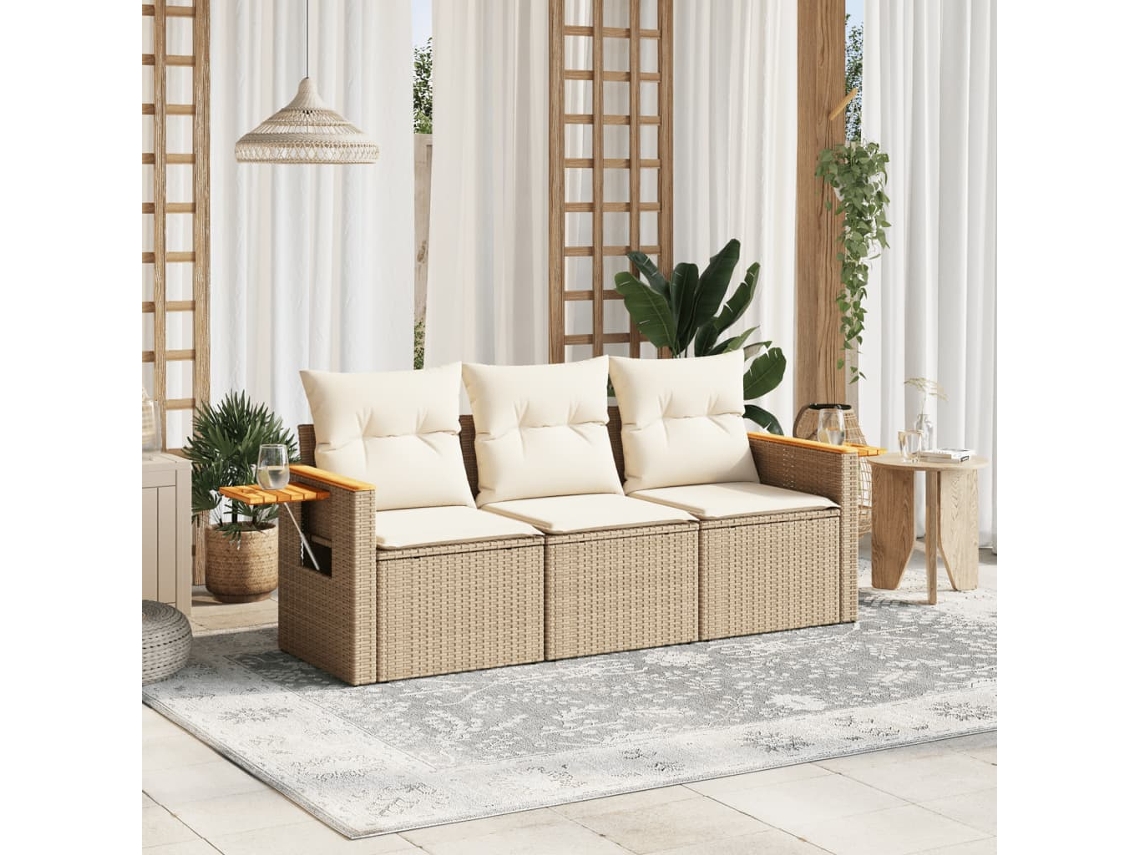 3 Pcs Conjunto De Sofás P/ Jardimconjuntos Relax Jardimconjunto De Jantar Com Almofadões Vime Pe Bege Cfw704331 Lovely Home