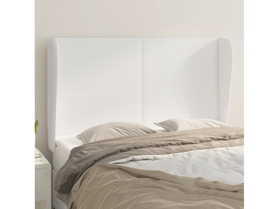 Vidaxl Cabeceira Cama C/ Abas Couro Artificial 147x23x118/128cm Branco