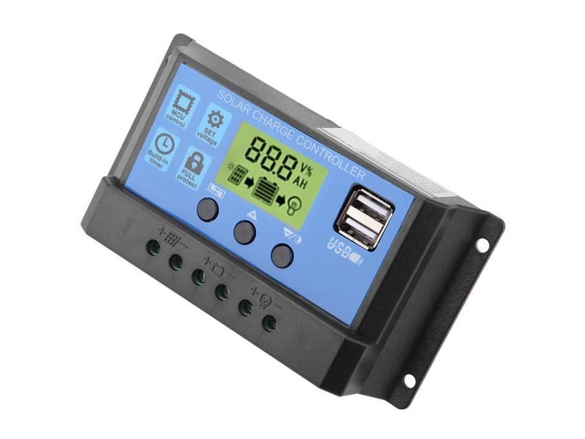 Vgeby Pwm Controlador de Carga Solar 12V 24V Dual Usb Painel Solar Controlador de Carga Regulador Display Lcd 20A