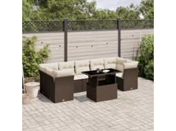 Vidaxl 8 Pcs Conjunto Sofás De Jardim C/ Almofadões Vime Pe Castanho