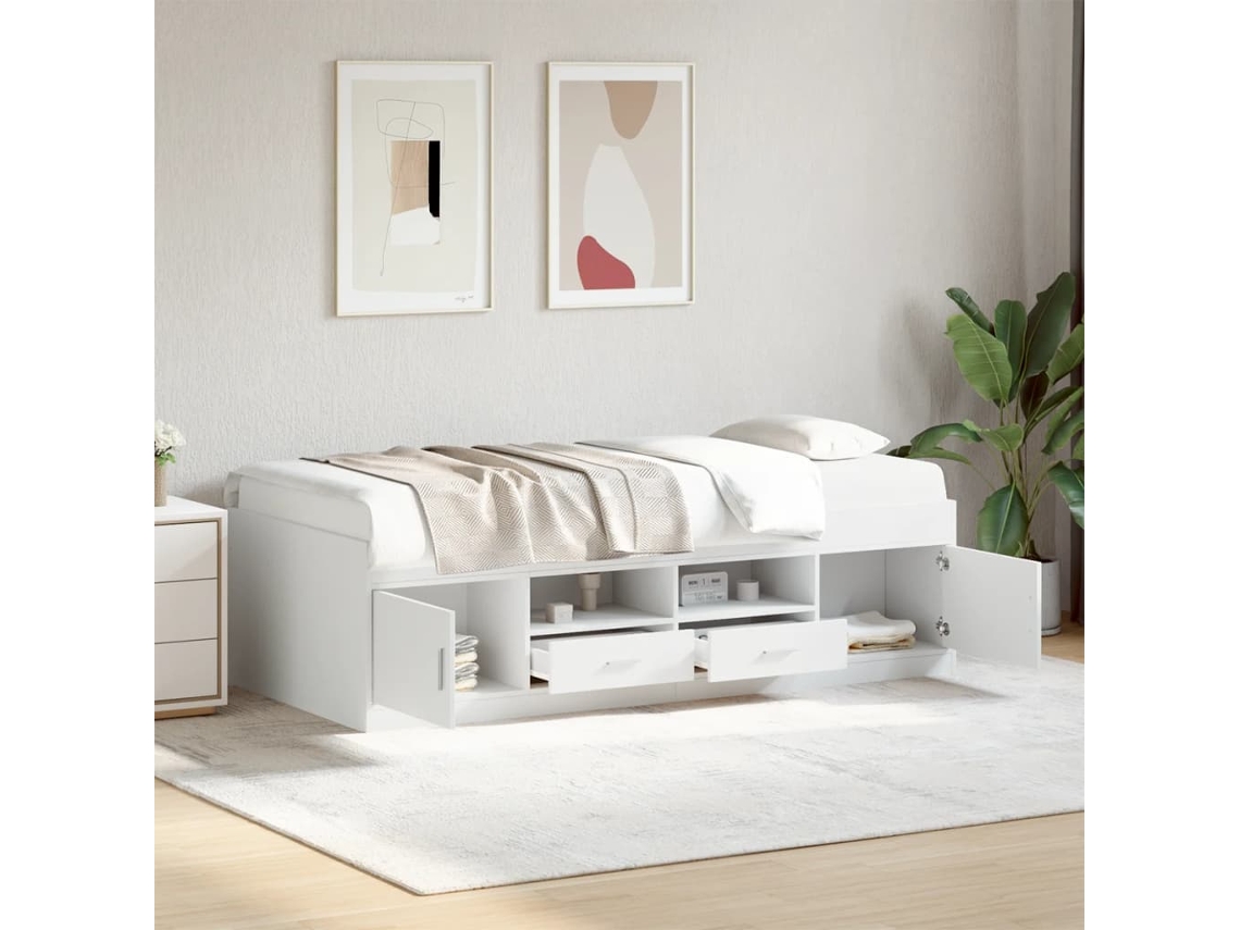 SYFAX™ Sofá cama com Gavetas Sem Colchão 90x190 Cm Branco