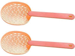 2 Colheres de Escorrer de Nylon com Cabo, Escorredor para Massas e Comida Frita, Tamanho 35cm, Cor Rosa