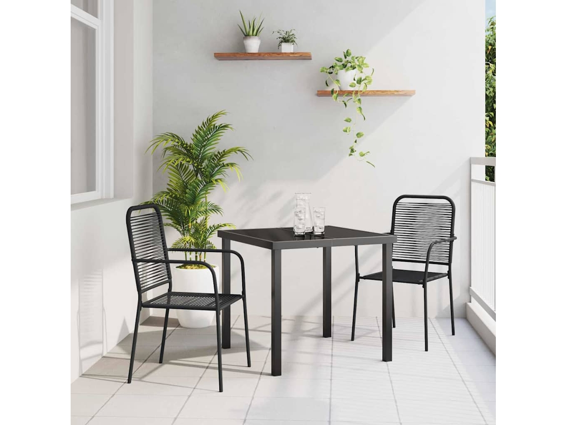 Vidaxl Conjunto De Jantar Para Jardim 3 Pcs Preto Aço Revestido A Pó