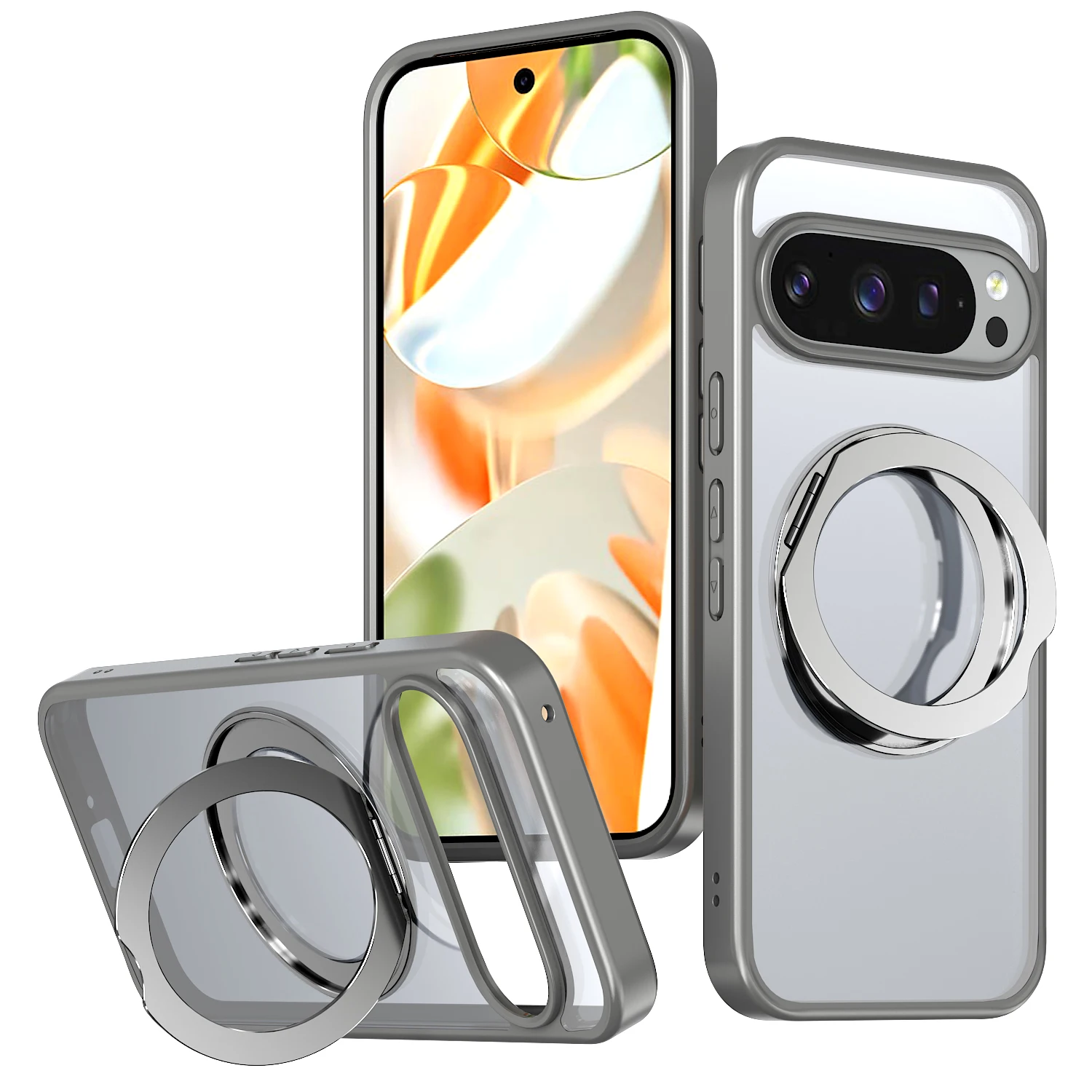 (cinza, Google Pixel 10 Pro) Capa Protetora Reforçada Com Suporte Magnético Em Forma De Anel De Metal.