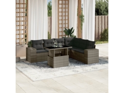 Vidaxl 7 Pcs Conjunto Sofás P/ Jardim C/ Almofadões Vime Pe Cinzento