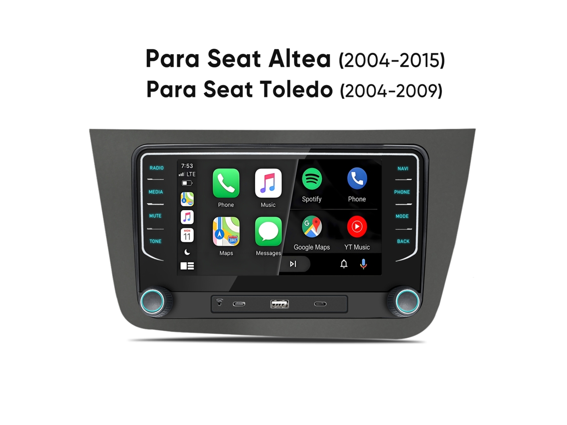 Rádio Carro Android 14.0, 2GB+64GB, Seat Altea XL 2004-2015, Toledo 2004-2009, Carplay/Android Auto