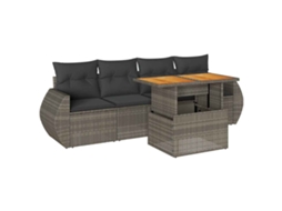 Conjunto de 5 Sofás de Jardim com Almofadões Vime Pe Cinzento MAISON EXCLUSIVE (5 pcs)