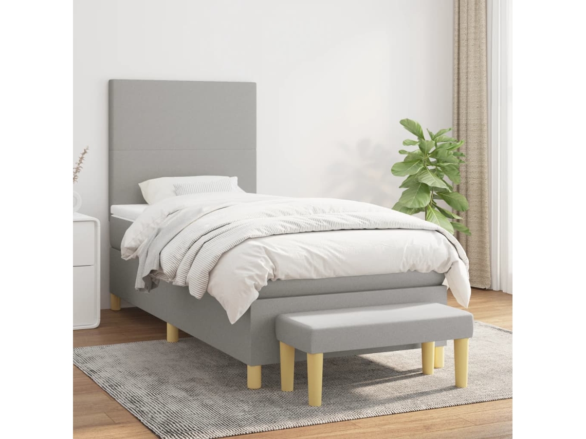 Cama Com Molas/colchão 90x190 Cm Tecido Cinzento-claro