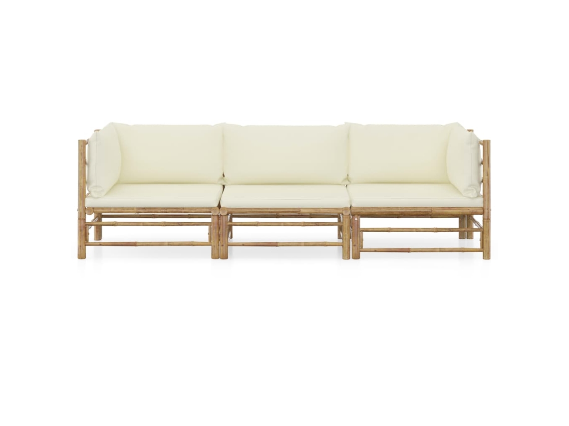 Maison Exclusive - 3 Pcs Conj. Lounge P/ Jardim Em Bambu C/ Almofadões Branco Nata