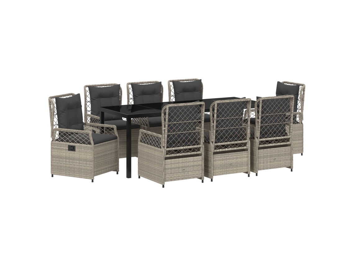 Conjunto 9 Conjunto De Jantar Para Jardim Vidaxl Cinzento-claro Vime Pe (200 X 80 X 73 Cm)