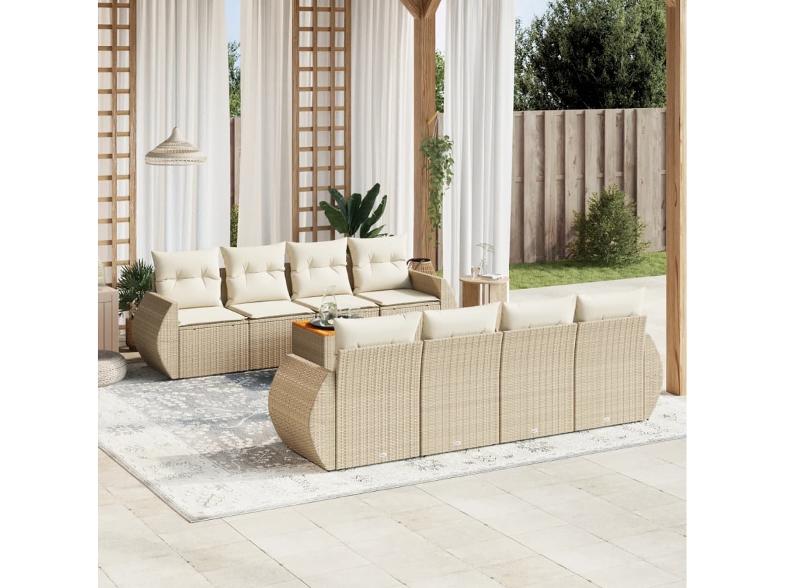 Vidaxl 9 Pcs Conjunto De Sofás P/ Jardim Com Almofadões Vime Pe Bege