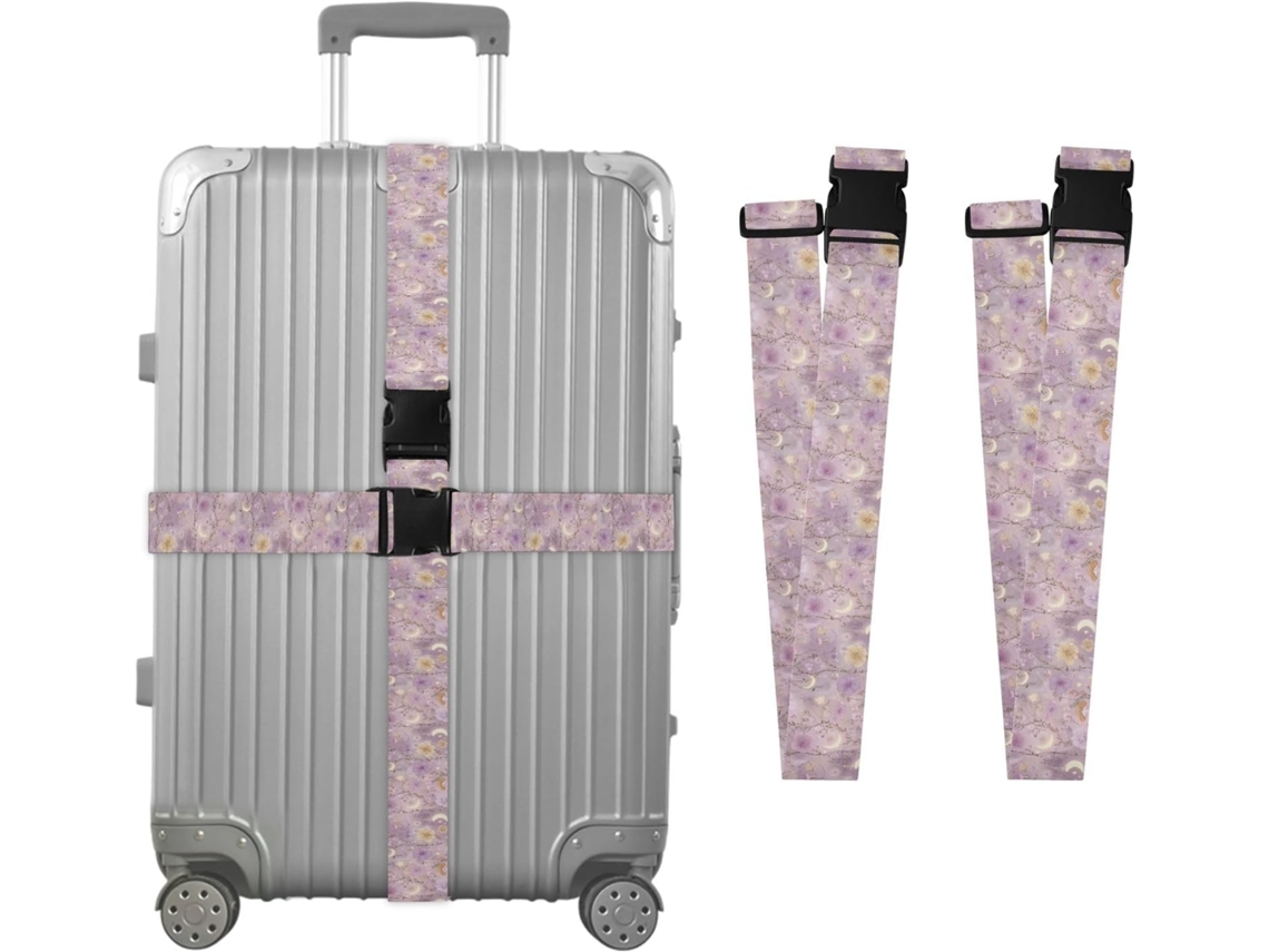 Conjunto De 2 Elegantes Alças Para Malas Com Estampa Floral Roxa, Ideais Para Viagens, Acessórios De Viagem, Conectores