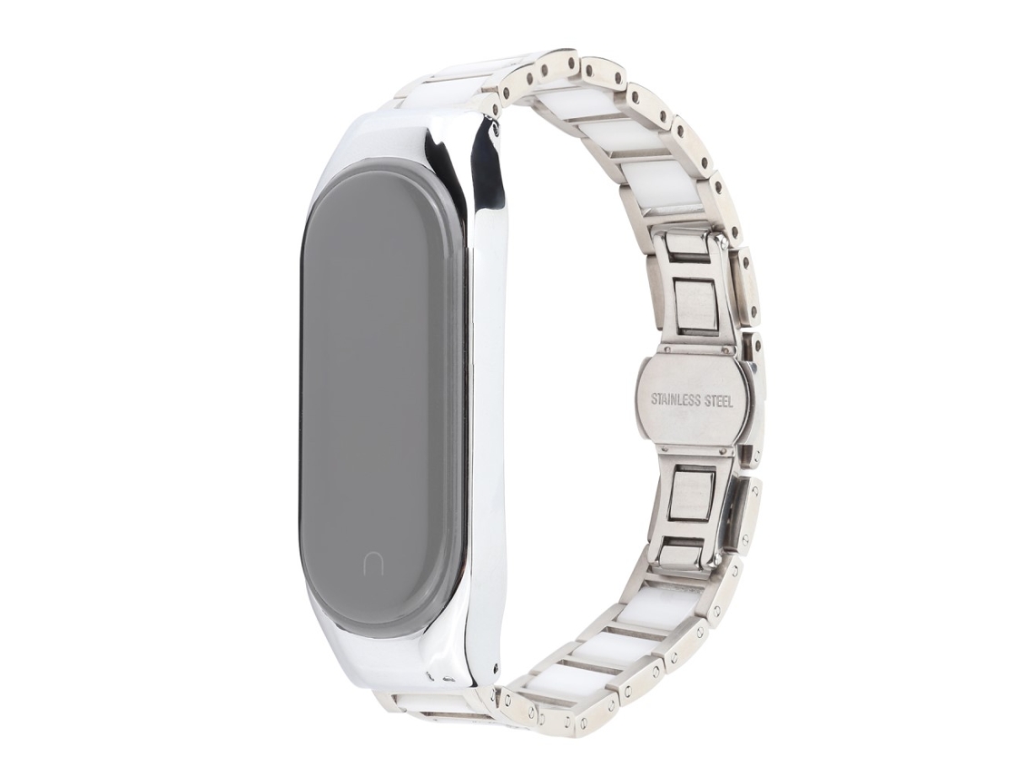 Bracelete de Aço Inoxidável para Xiaomi Mi Band 3/Mi Band 4 Três Contas Brancas