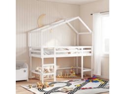 Cama Alta C/ Escada E Telhado 90x190 Cm Pinho Maciço Branco
