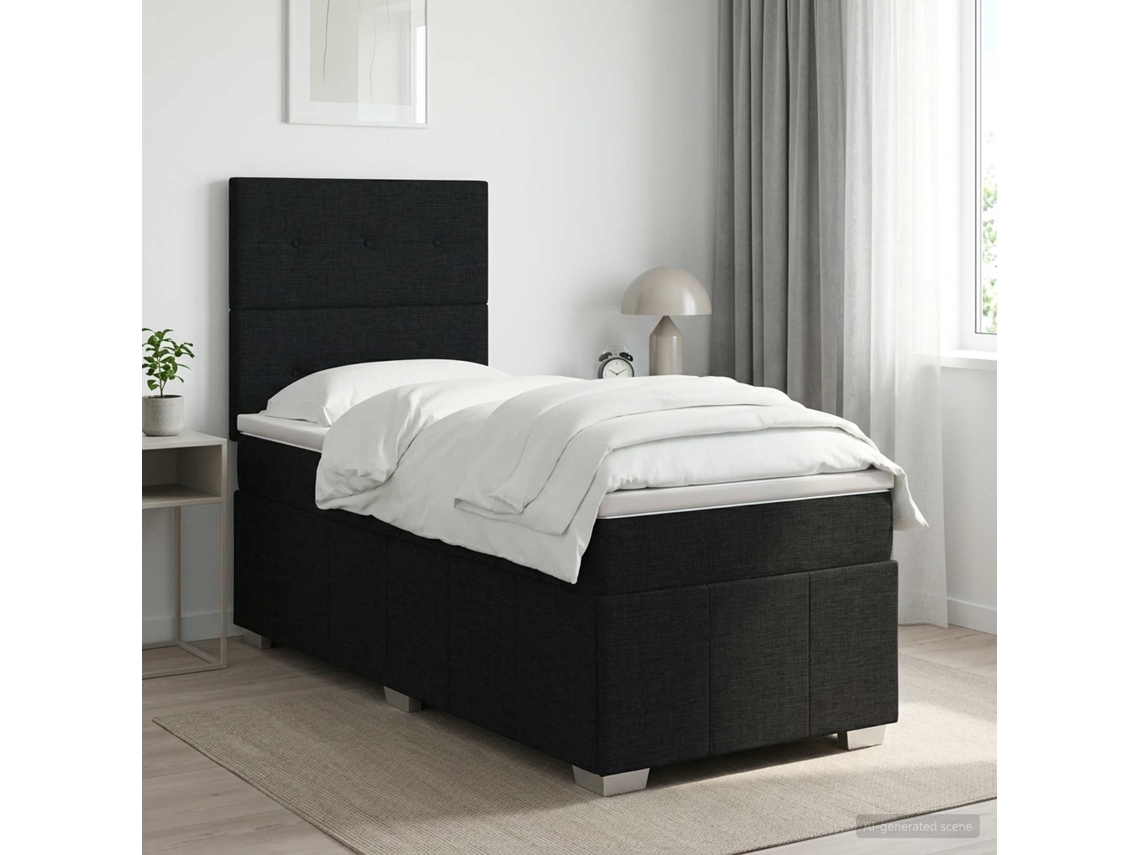 Vidaxl Cama Box Spring Com Colchão Preto 90 X 190 Cm Tecido