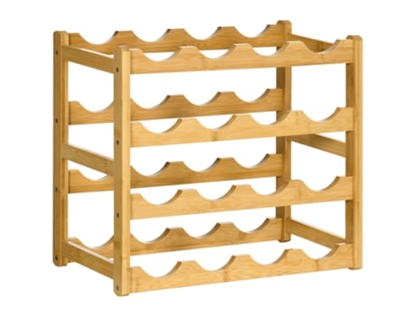 1 x Suporte para Vinhos de Bambu de 4 Níveis, Comporta 16 Garrafas, Ideal para Bancada ou Armário, Fozuanei