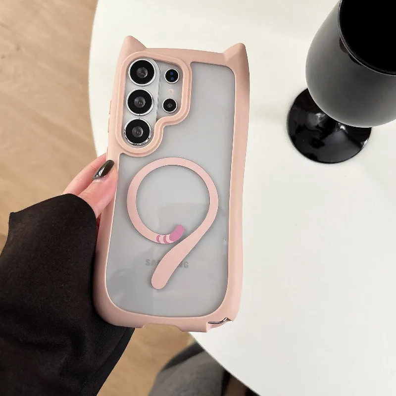 Capa Transparente Para Celular Samsung (galaxy S24 Ultra Rosa), Com Carregamento Sem Fio Magnético E Proteção Traseira Contra Impactos.