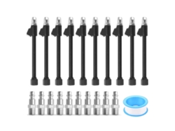 Conjunto de 10 mangueiras de ar com cabeçote duplo, conexão FNPT de 1/4", alcance estendido e 2 vias para caminhões, motocicletas e carros, na cor preta.