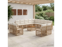 Vidaxl Conjunto De Sofás Para Exterior 14 Unid. Natural E Branco Creme