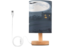 Luminária De Cabeceira Skyshu Halloween Boo Pequena Mesa Led Usb Com Base Madeira Antiderrapante E Cúpula Que Não Agride