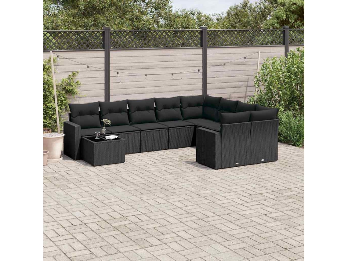 Vidaxl 10 Pcs Conjunto Sofás De Jardim C/ Almofadões Vime Pe Preto