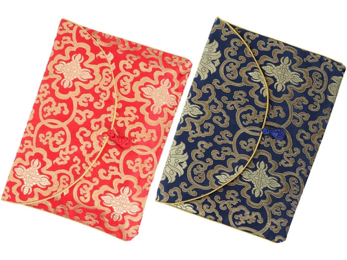 Bolsa budista bordada em brocado, conjunto de 2 peças, azul e verde, estampa chinesa, acolchoada para proteção.