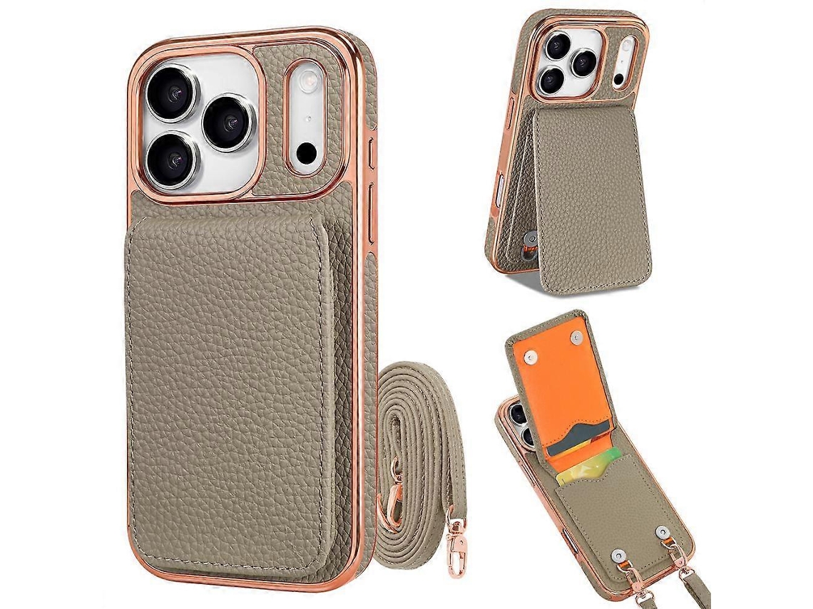 Vietao Capa Carteira Para Celular Com Textura De Lichia Em Pu E Cordão Para Iphone 17 Pro
