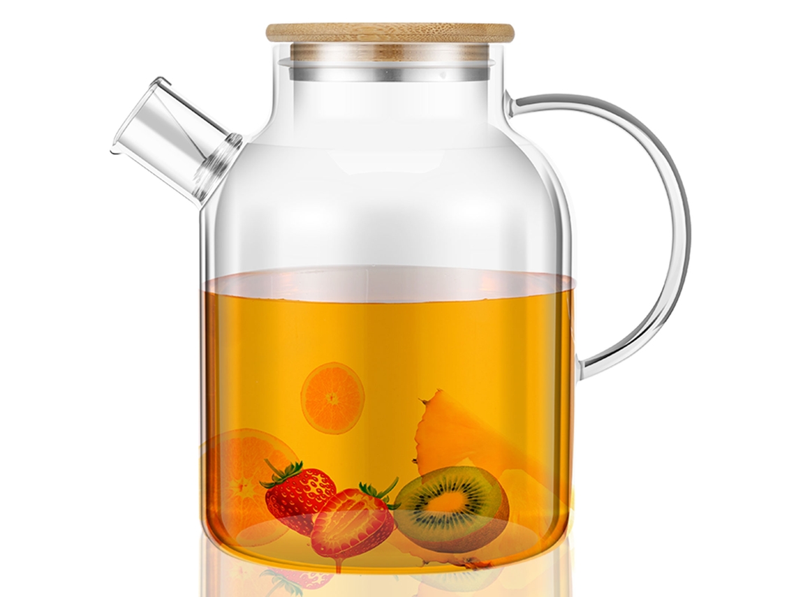 Vaso de Vidro de 1800ml com Tampa e Alça Multifuncionais de Bambu Resistente Ao Calor. MDUG