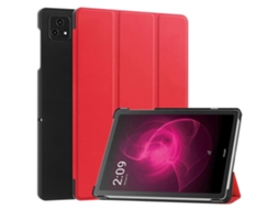 Capa de couro sintético Hengrongshen com suporte triplo para tablet T-Mobile Revvl Tab, vermelha